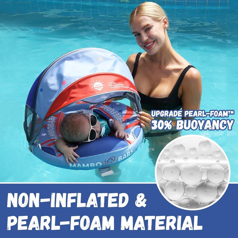 GENTEACO Mambobaby Baby Swim Float with Canopy Non-Inflatable Infant Pool Float with Tail 3-24 Months Avoid Flip Solid Skin-Friendly Material for Toddler Boys Girls - Image 2